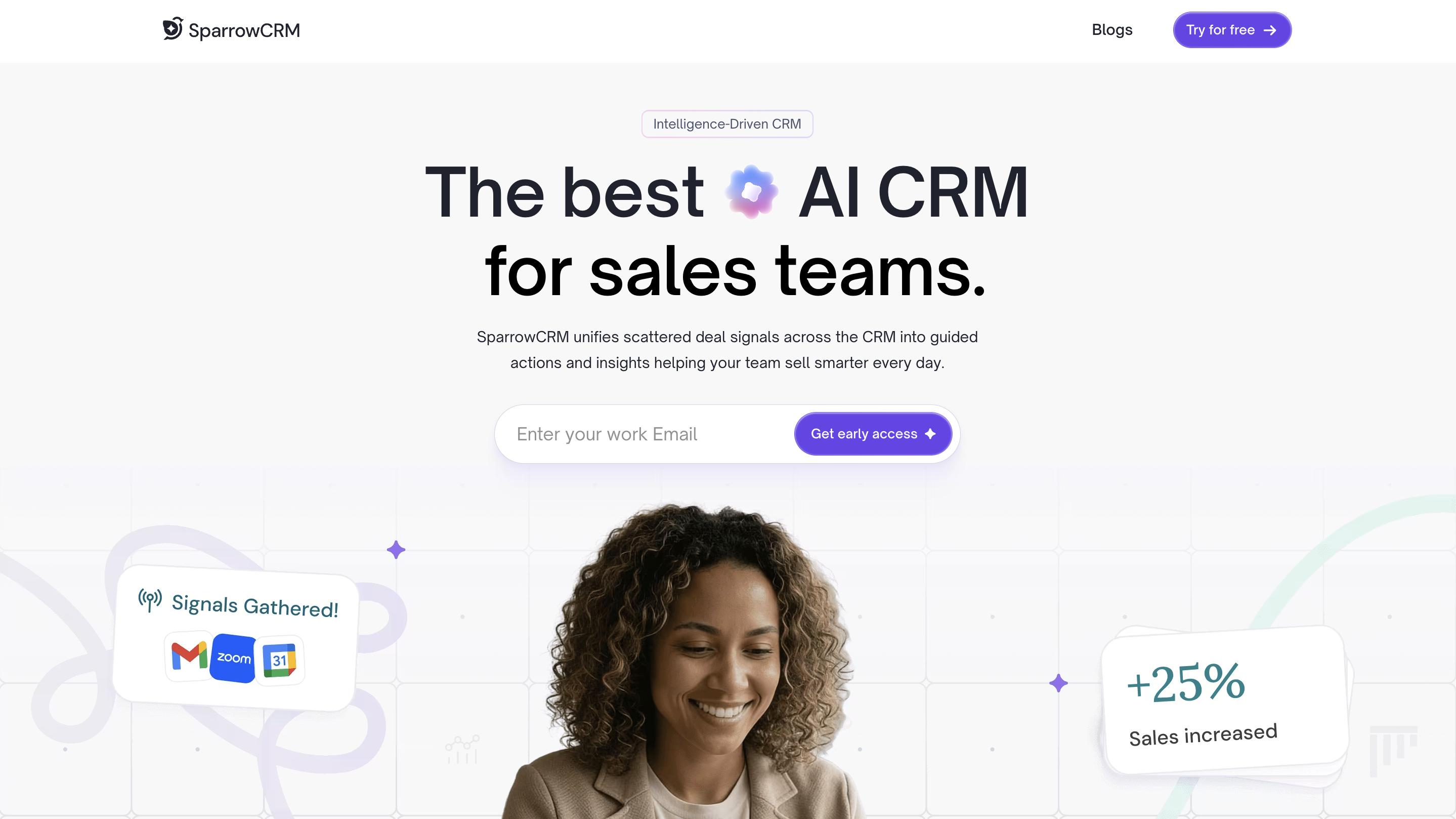 SparrowCRM's landing page